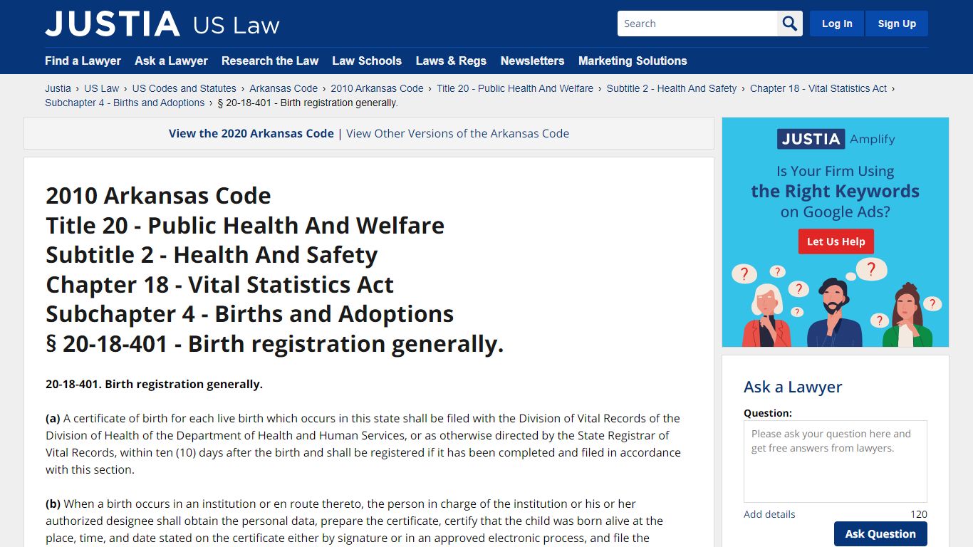 Birth registration generally. :: 2010 Arkansas Code - Justia Law